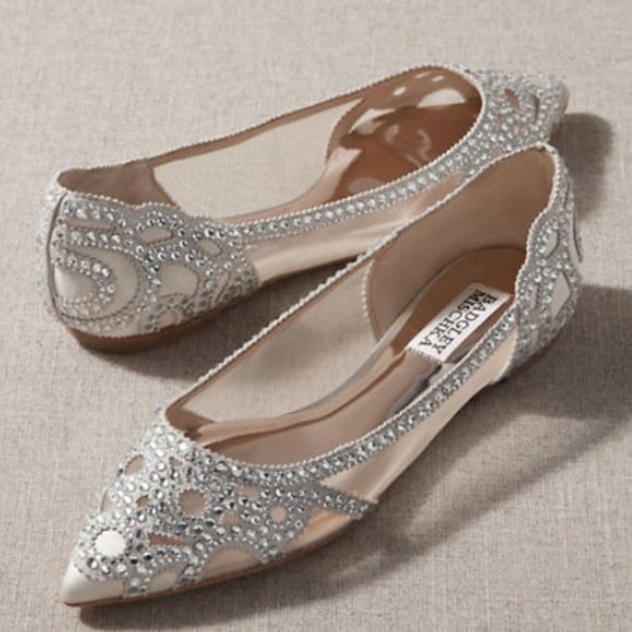 Badgley Mischka Shoes - Badgley Mischka BHLDN Women's Gigi Pointed Toe Jeweled Ivory Ballet Flats 7.5